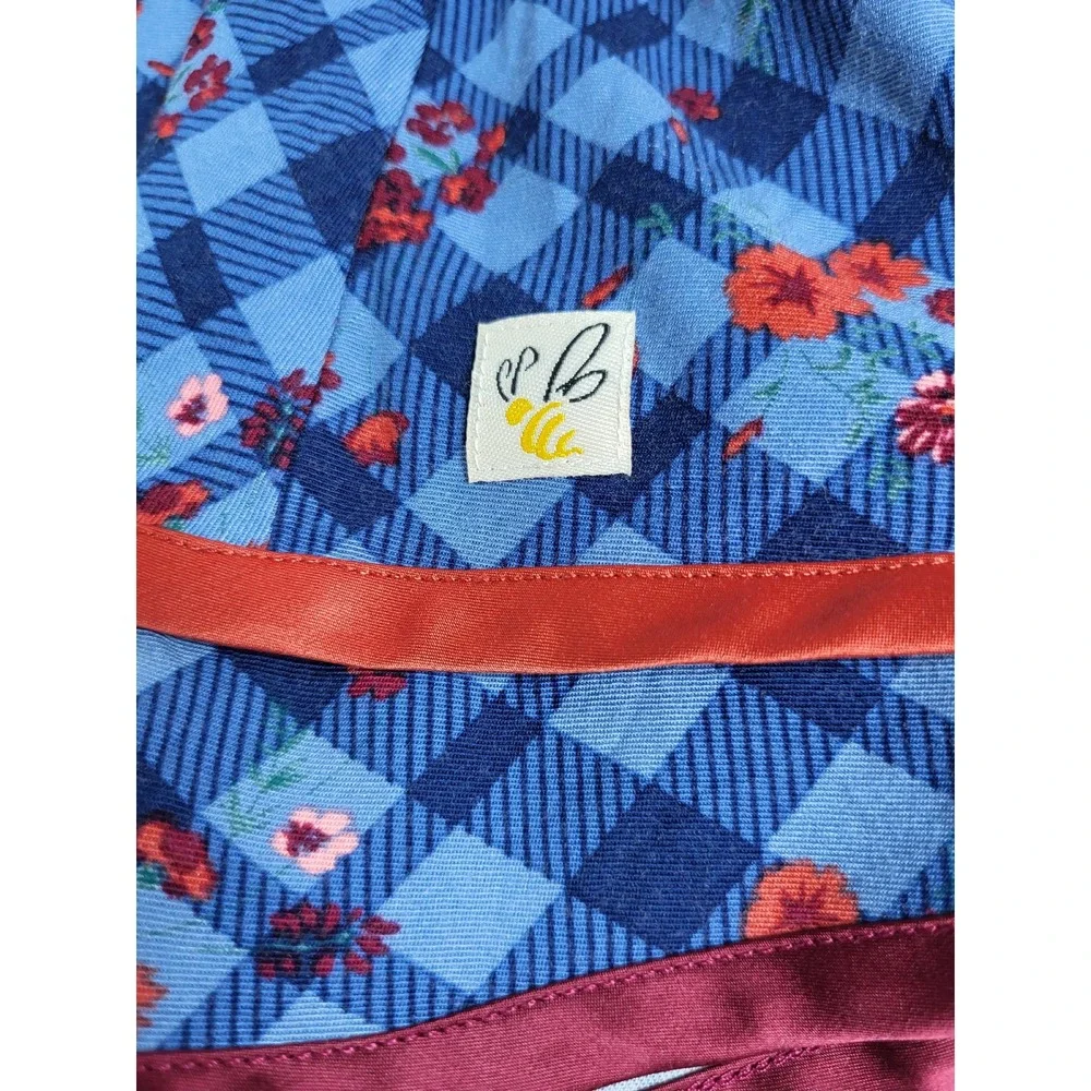 Wild Flowers Girls Blue Textured Knit Plaid Floral Mixed Media Dress Size 14